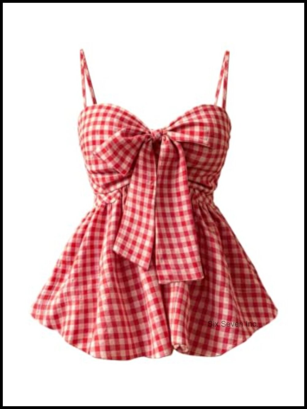 Plaid Gingham Cami Top Tie Bow Ruffle Peplum Babydoll Tank